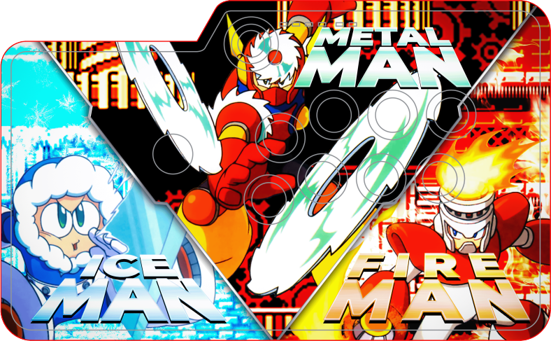 Ice Man, Metal Man, and Fire Man artwork